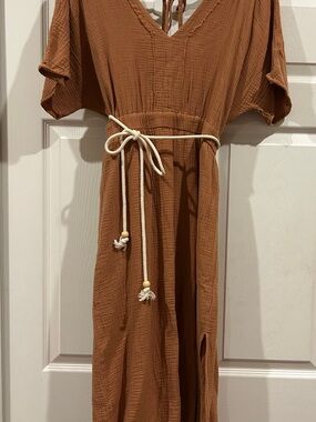 Very J Rust Brown Gauze Maxi Dress with Rope Tie